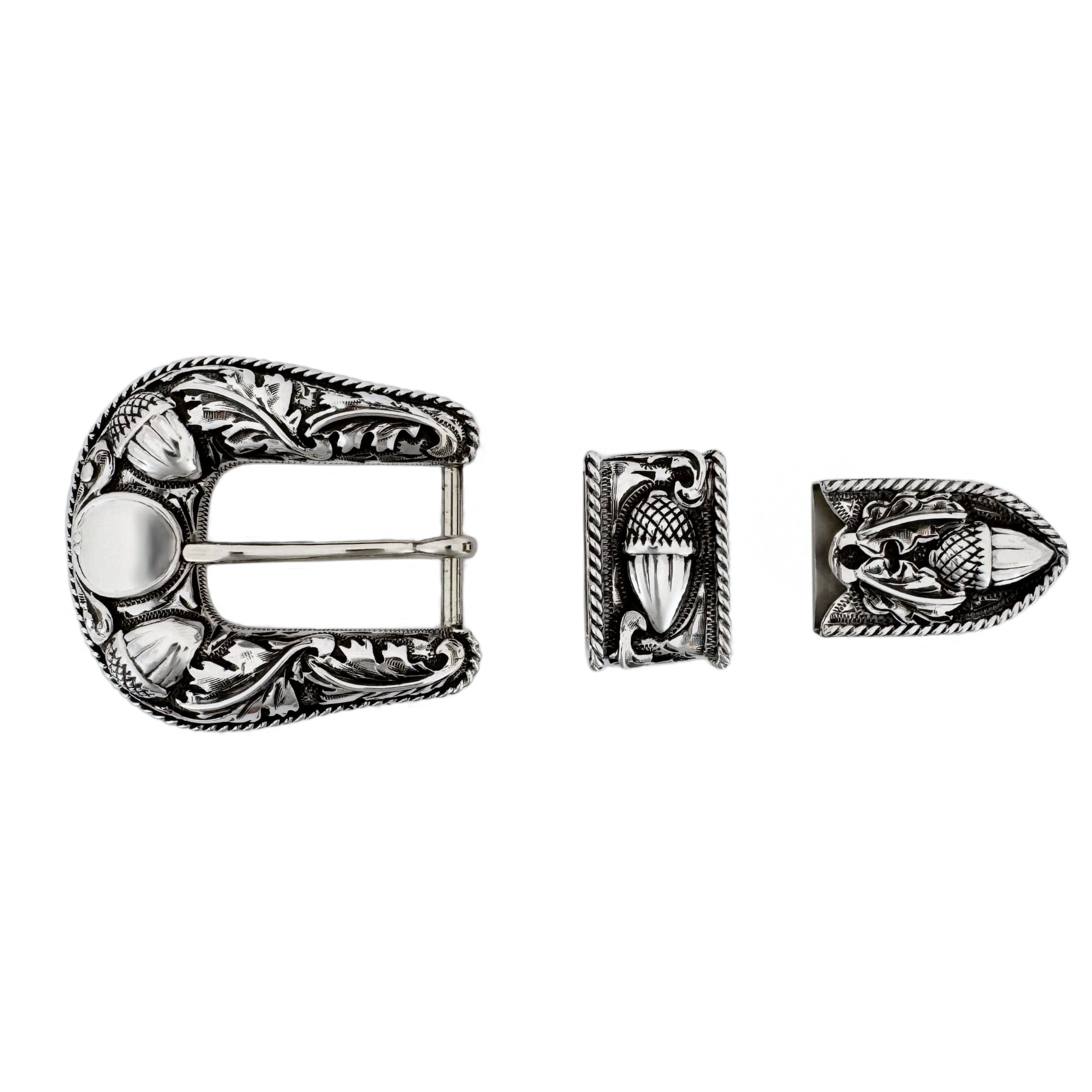 Acorn and oak 3 piece buckle set