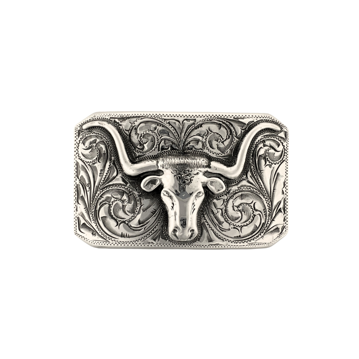 Bohlin 466 Steer sterling silver belt buckle featuring the historic Bubble Face Longhorn head and rodeo-style engraving.