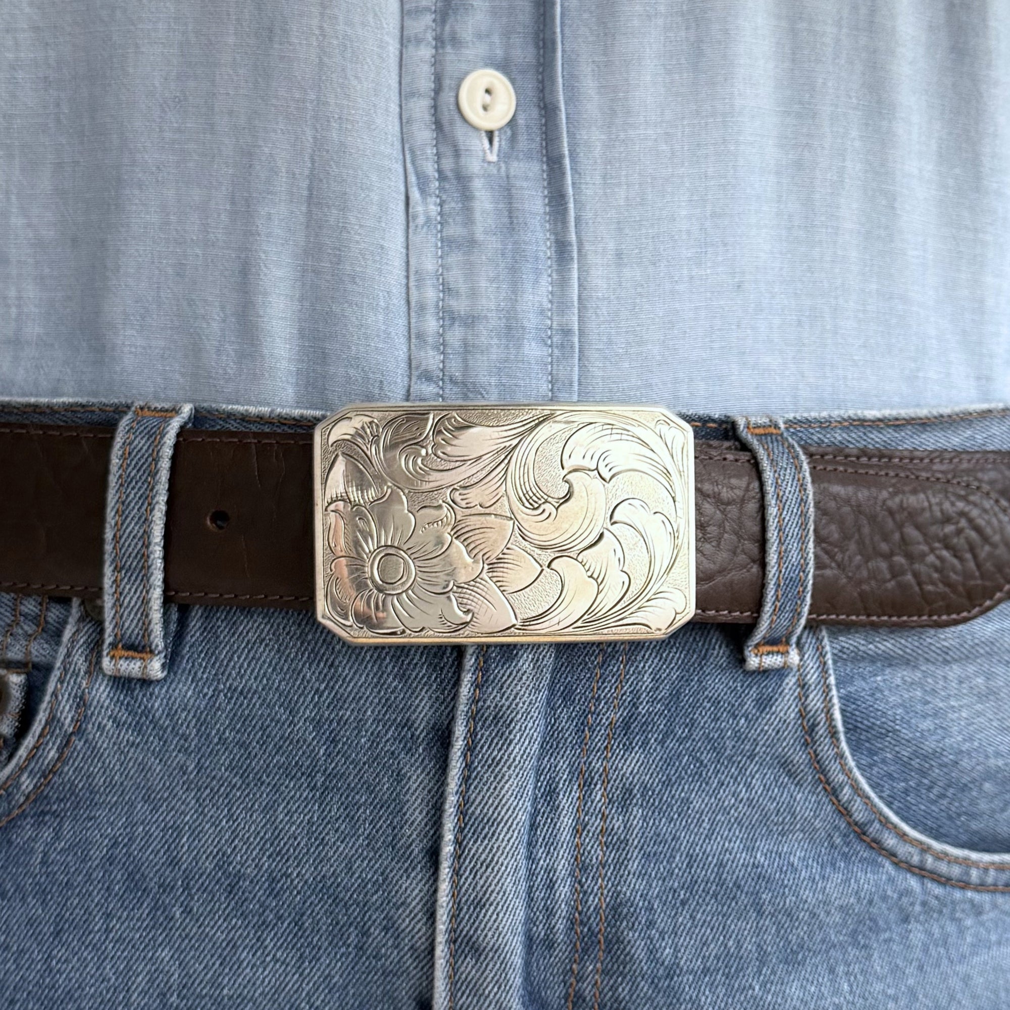 466 floral engraved Bohlin Buckle on belt