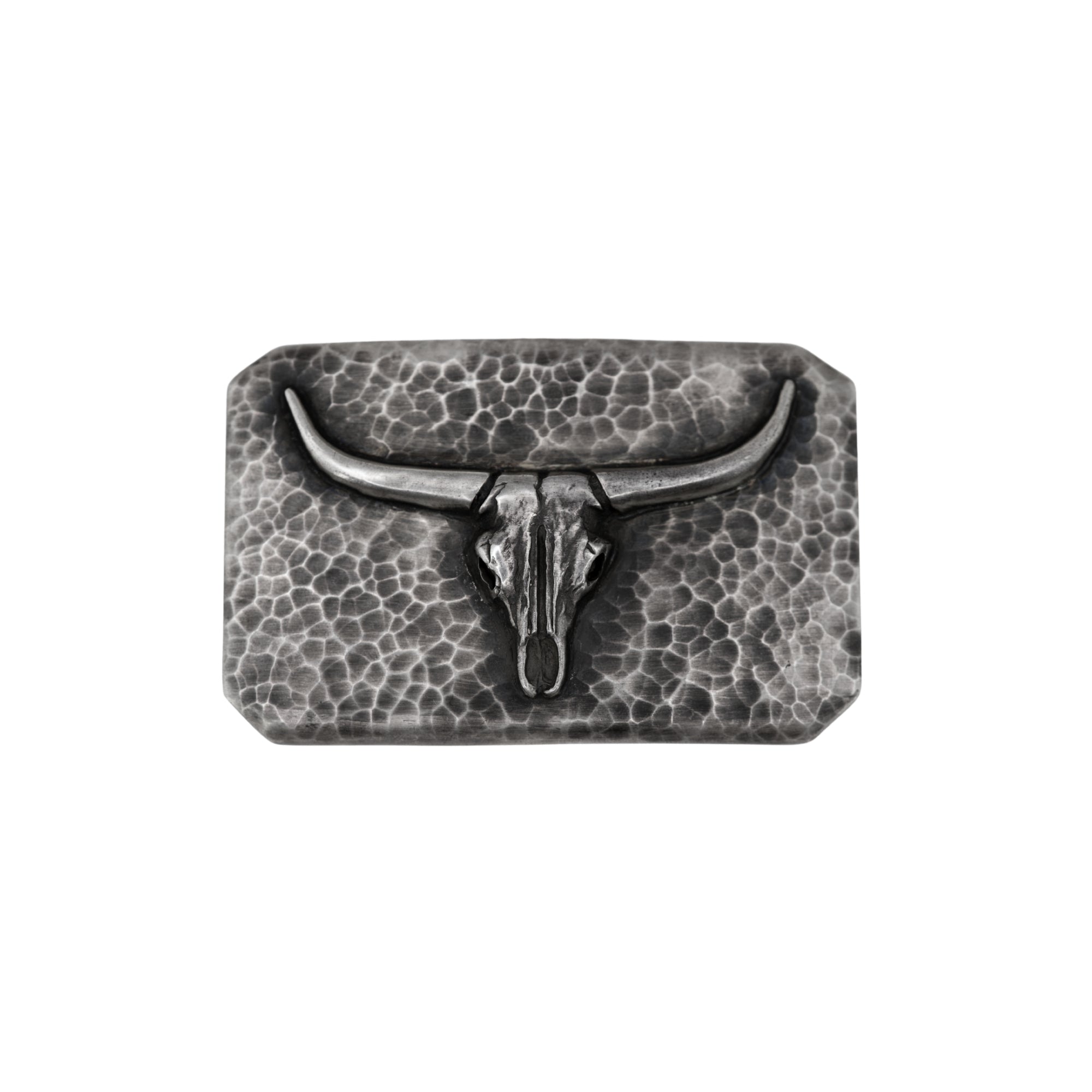 Hammered Rectangular buckle with overlaid Longhorn skull.
