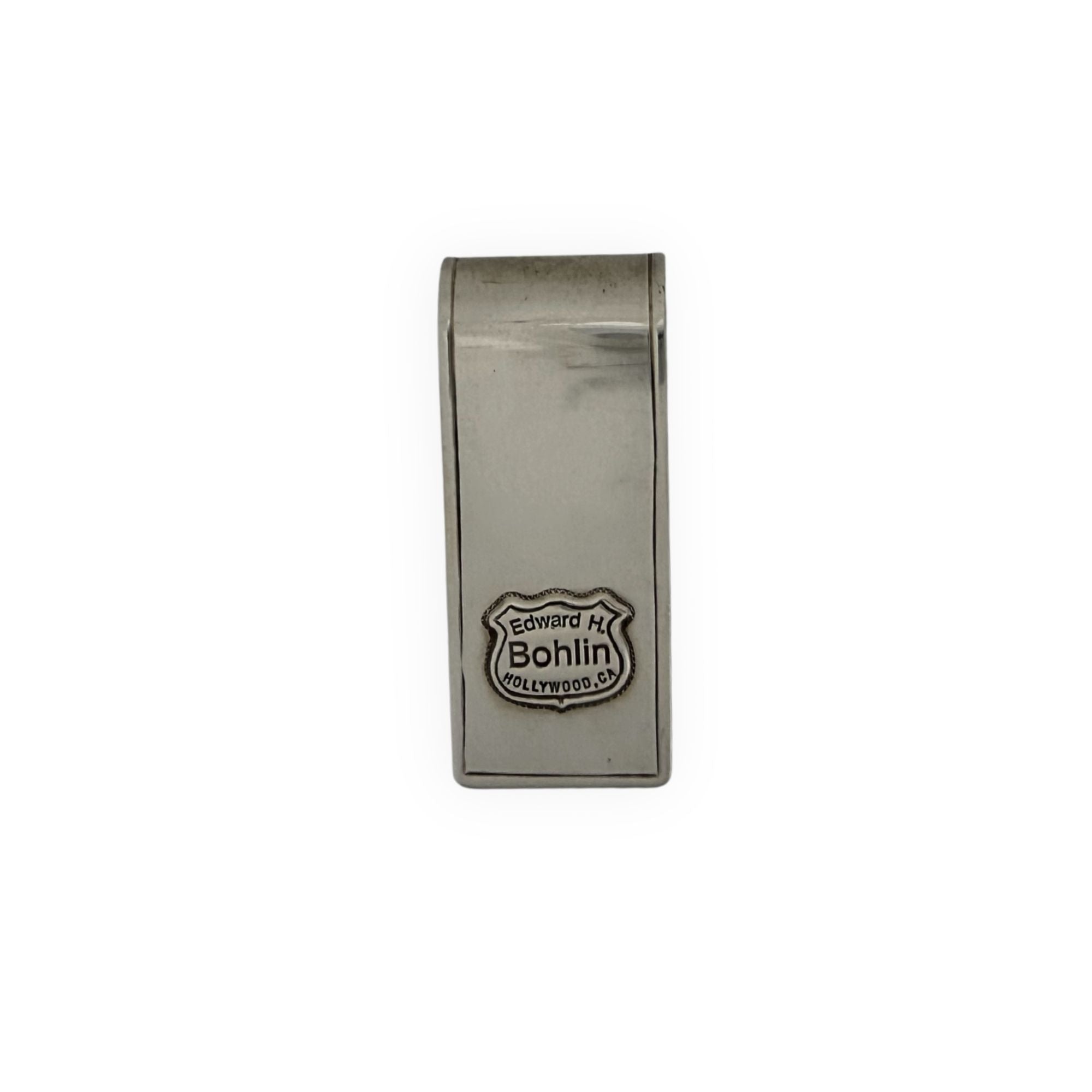 Silver money clip with Bohlin logo on a white background
