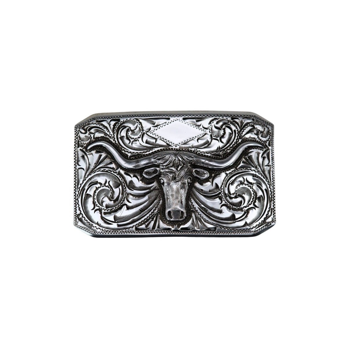Silver Bohlin belt buckle with a silver longhorn on 466 blank 