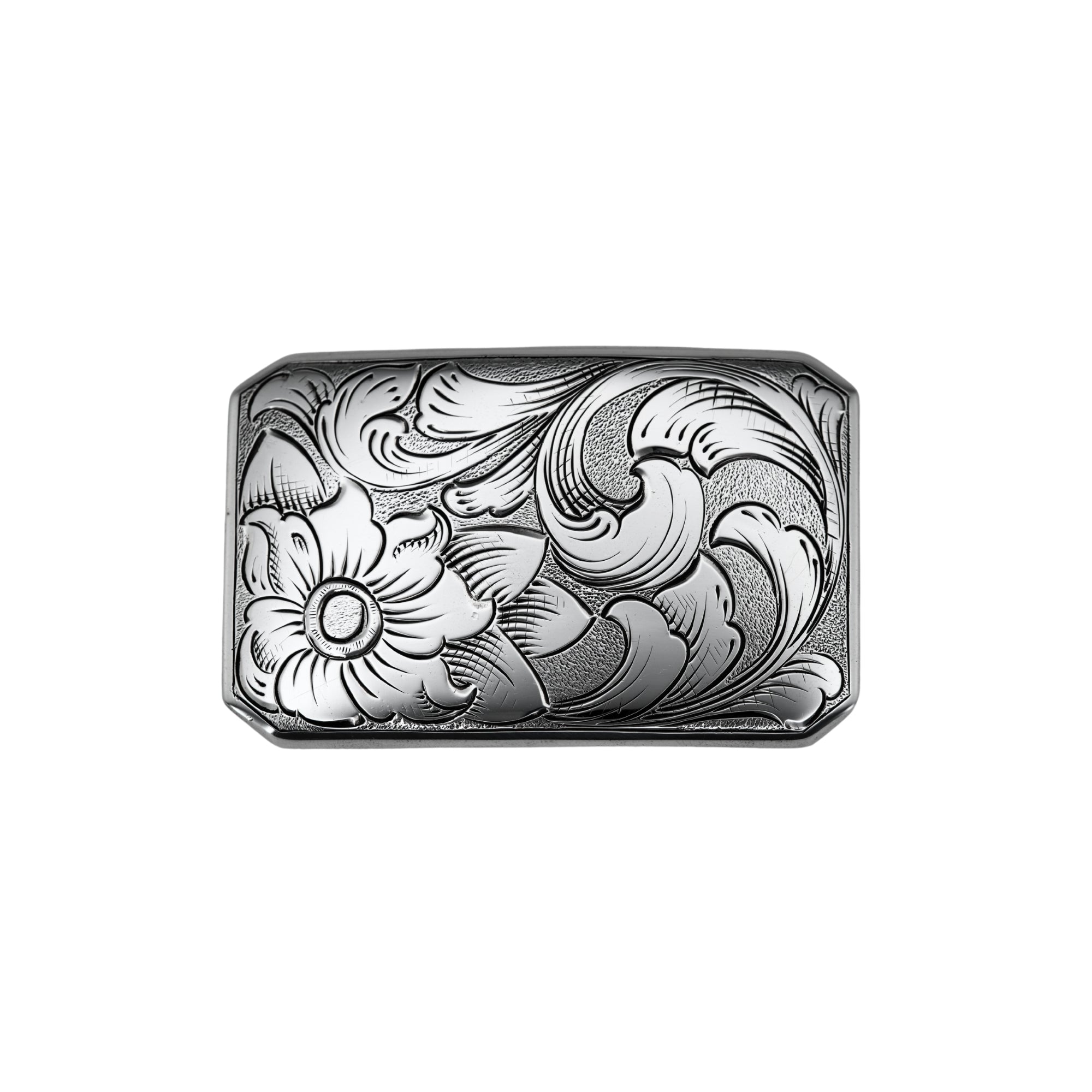 Floral Engraved rectangular Belt Buckle 