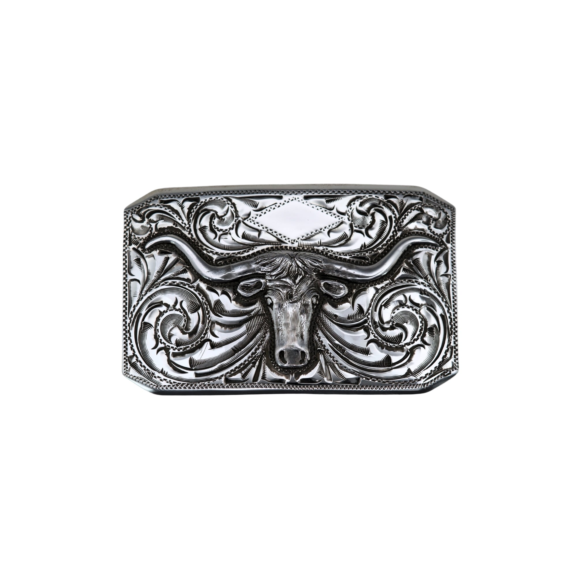 Silver Bohlin belt buckle with a silver longhorn on 466 blank 