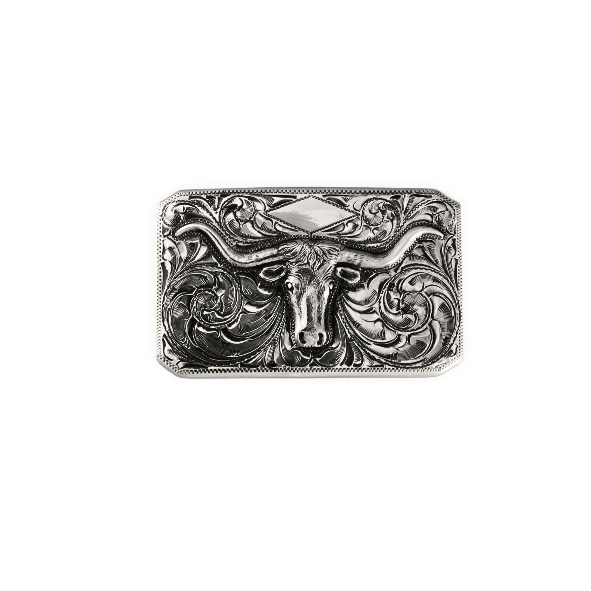 Silver Bohlin belt buckle with a silver longhorn on 466 blank 