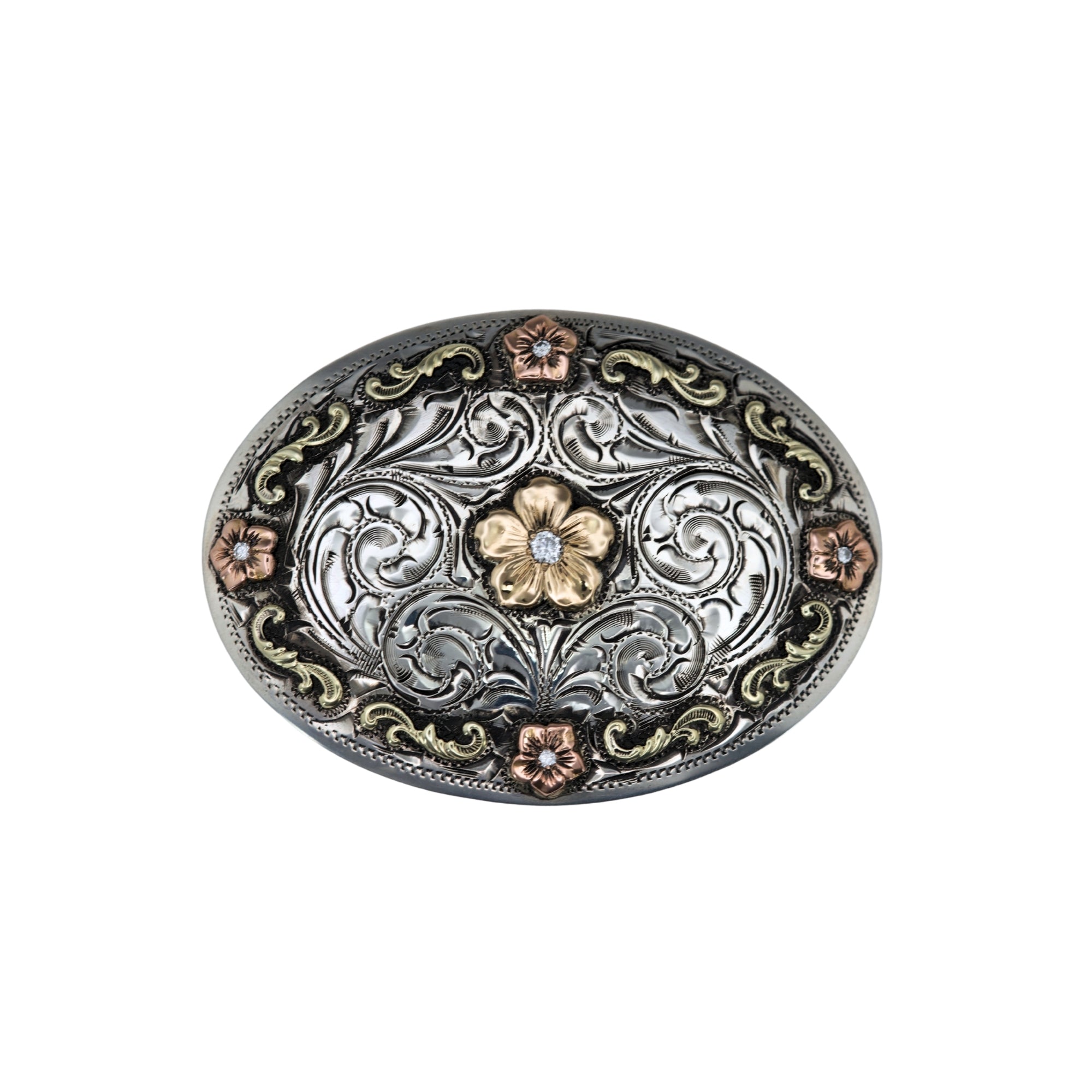 J Flower & Scrolls – 3-Color Gold & Diamonds