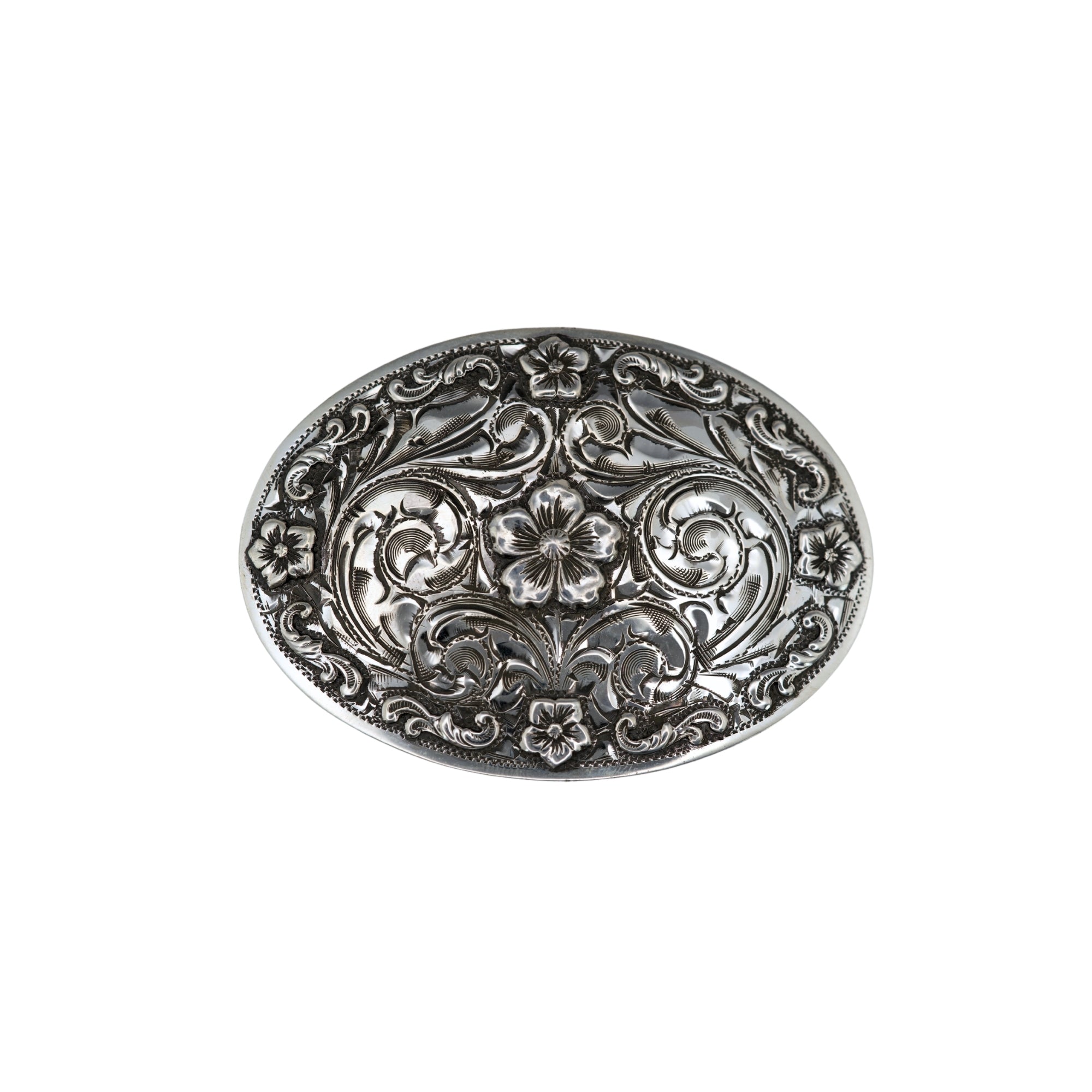 Oval Buckle with overlaid scrolls and flowers 